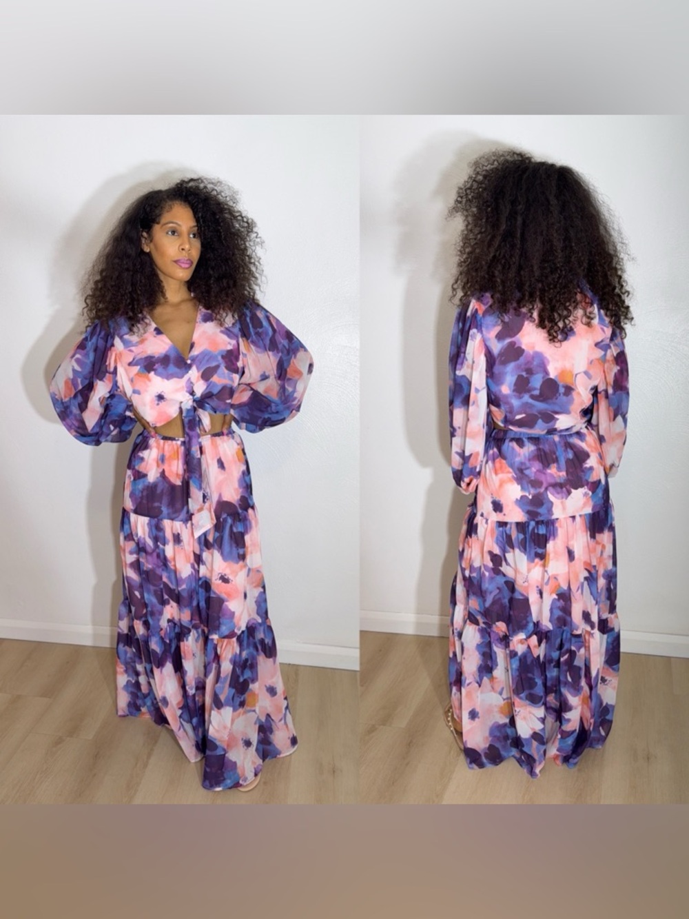 Women's Purple and Pink Floral skirt set